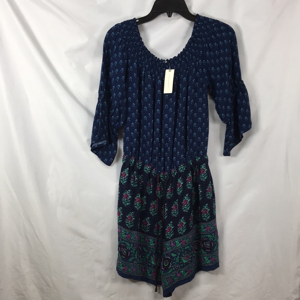 Anthropologie Kaleo Navy Floral Off the Shoulder romper Size XS NEW With Tags - Picture 1 of 16